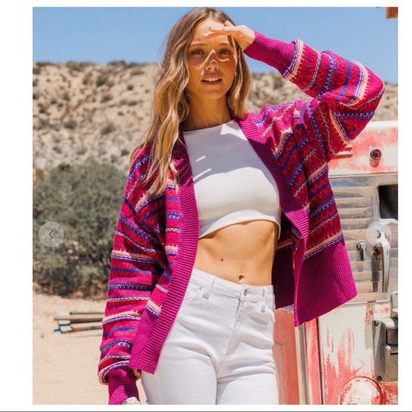 #33 Boho Fabulous Multi Color Strip Sweater Cardigan - Picture 4 of 7